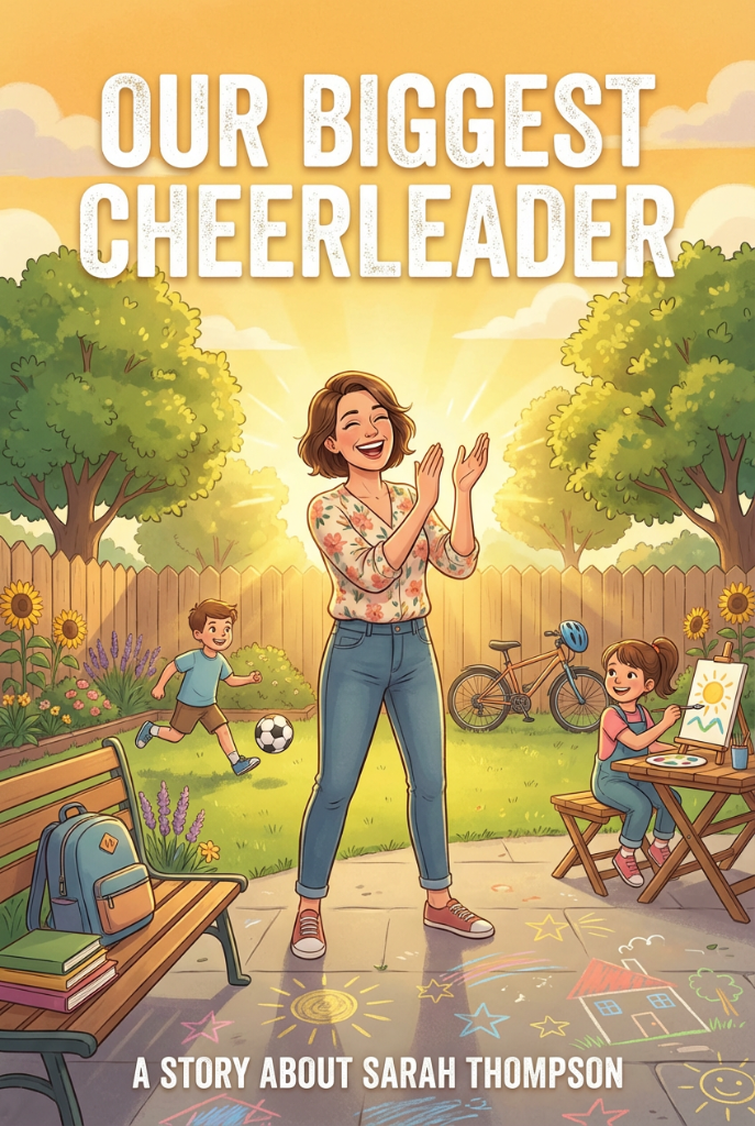 Our Biggest Cheerleader — a personalized Love to mom book for Sarah Thompson