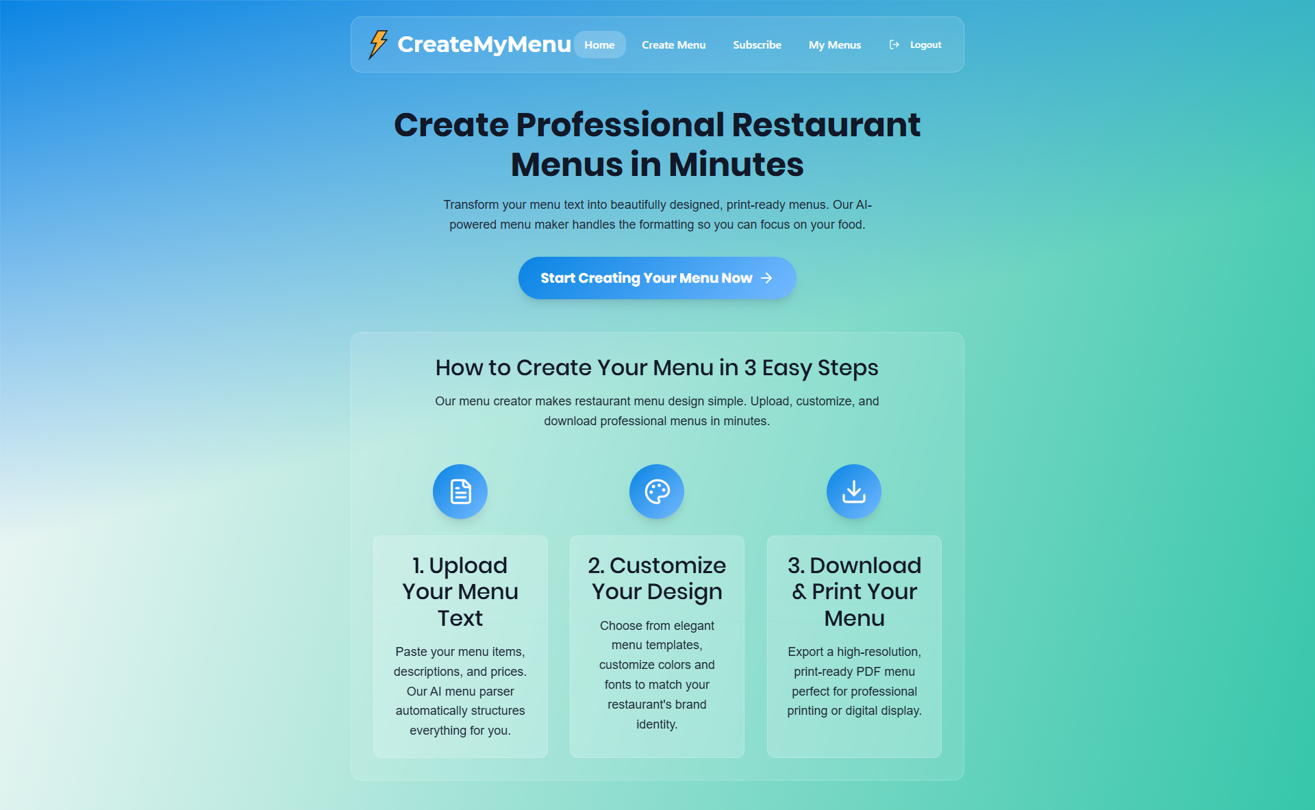 Launch Your Own AI Menu Design Platform - CreateMyMenu template preview
