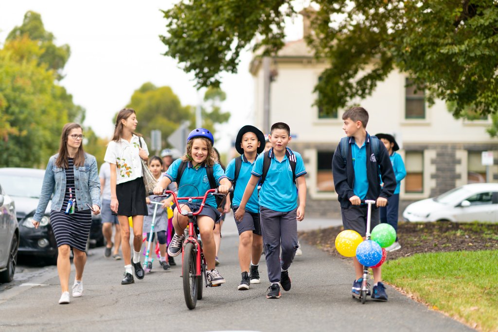 Students walking to school together