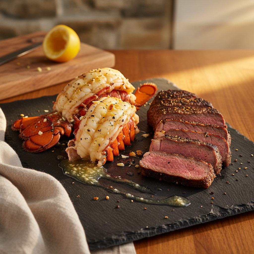 Steak and Lobster with Drawn Butter