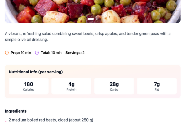 Recipes with nutritional values included