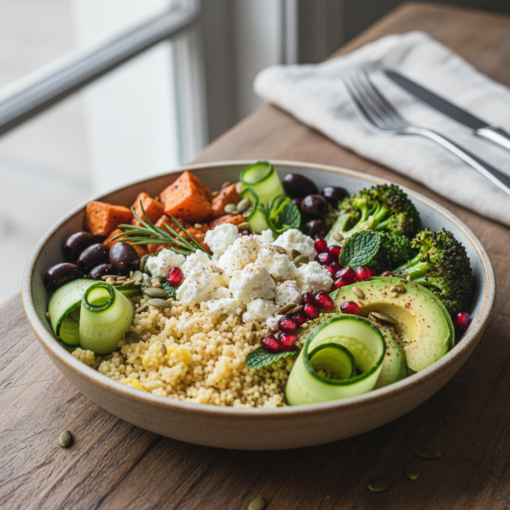 Buddha Bowl mit Couscous und Feta