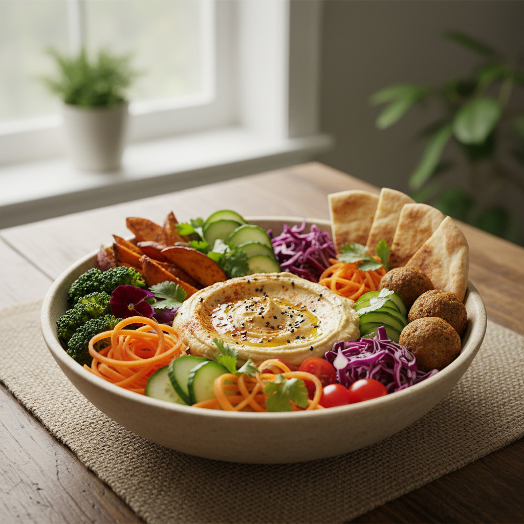 Buddha-Bowl mit Gemüse und Hummus