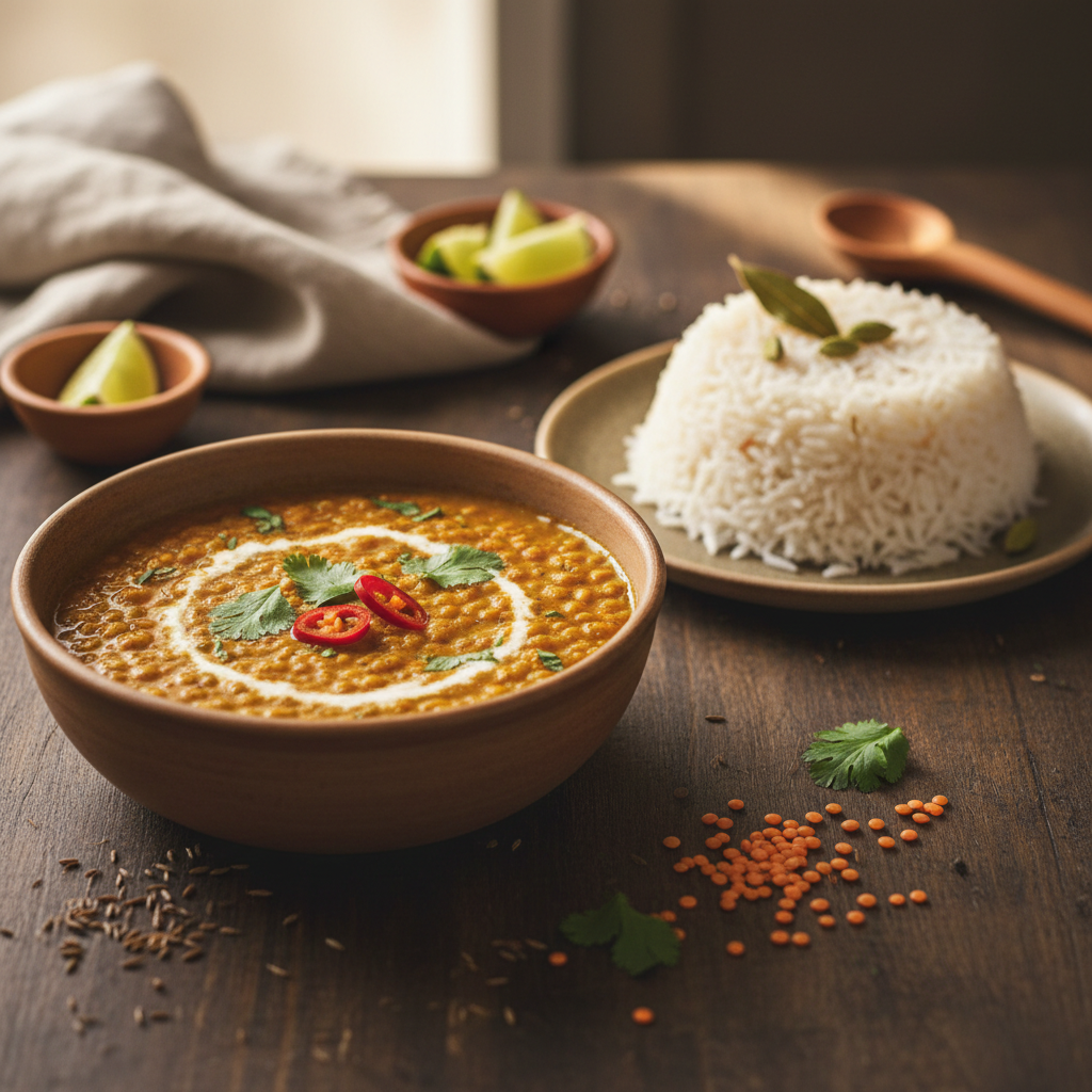 Linsen-Curry mit Reis