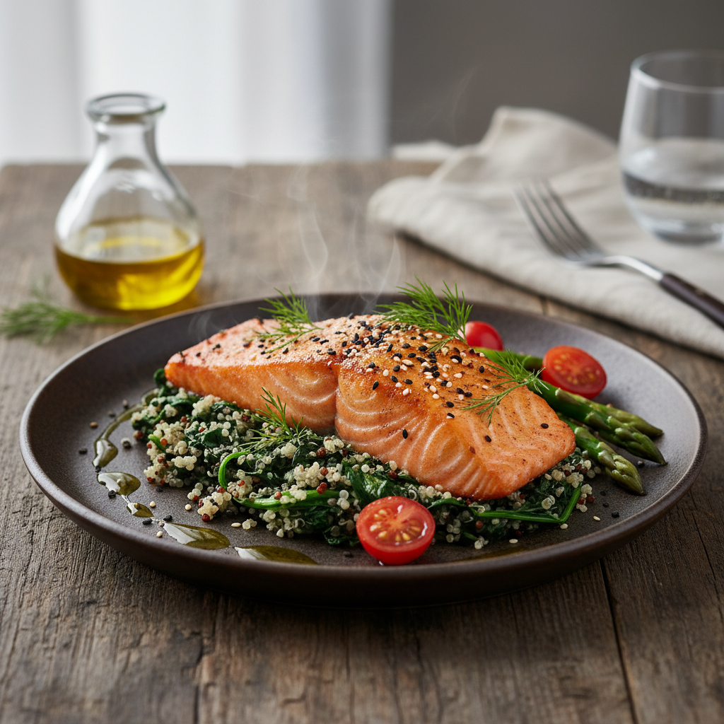 Lachs mit Spinat und Quinoa
