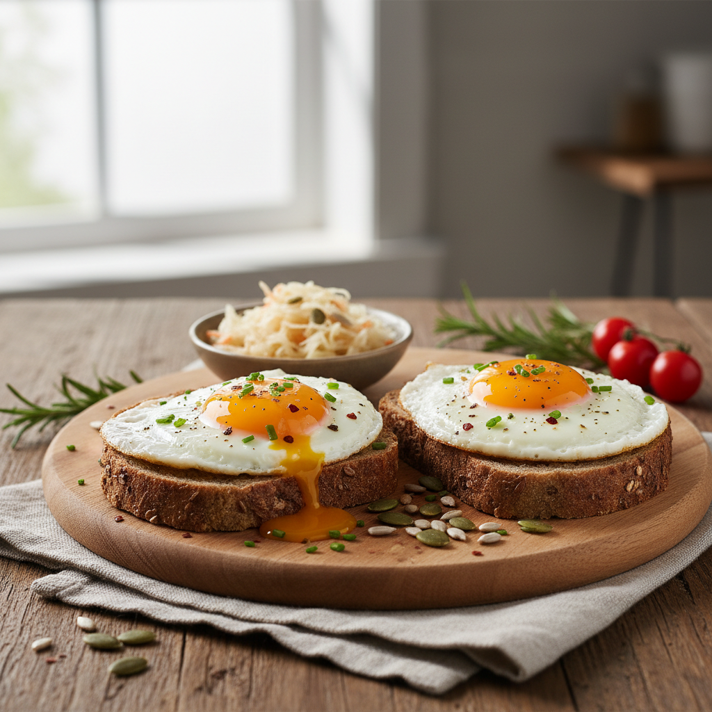 Vollkornbrot mit Spiegeleiern