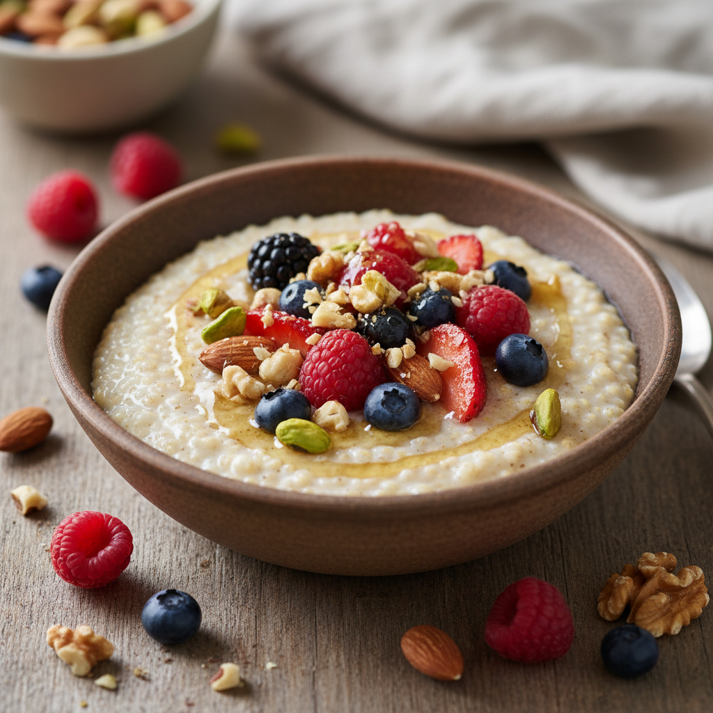 Hirse-Porridge mit Beeren und Nüssen
