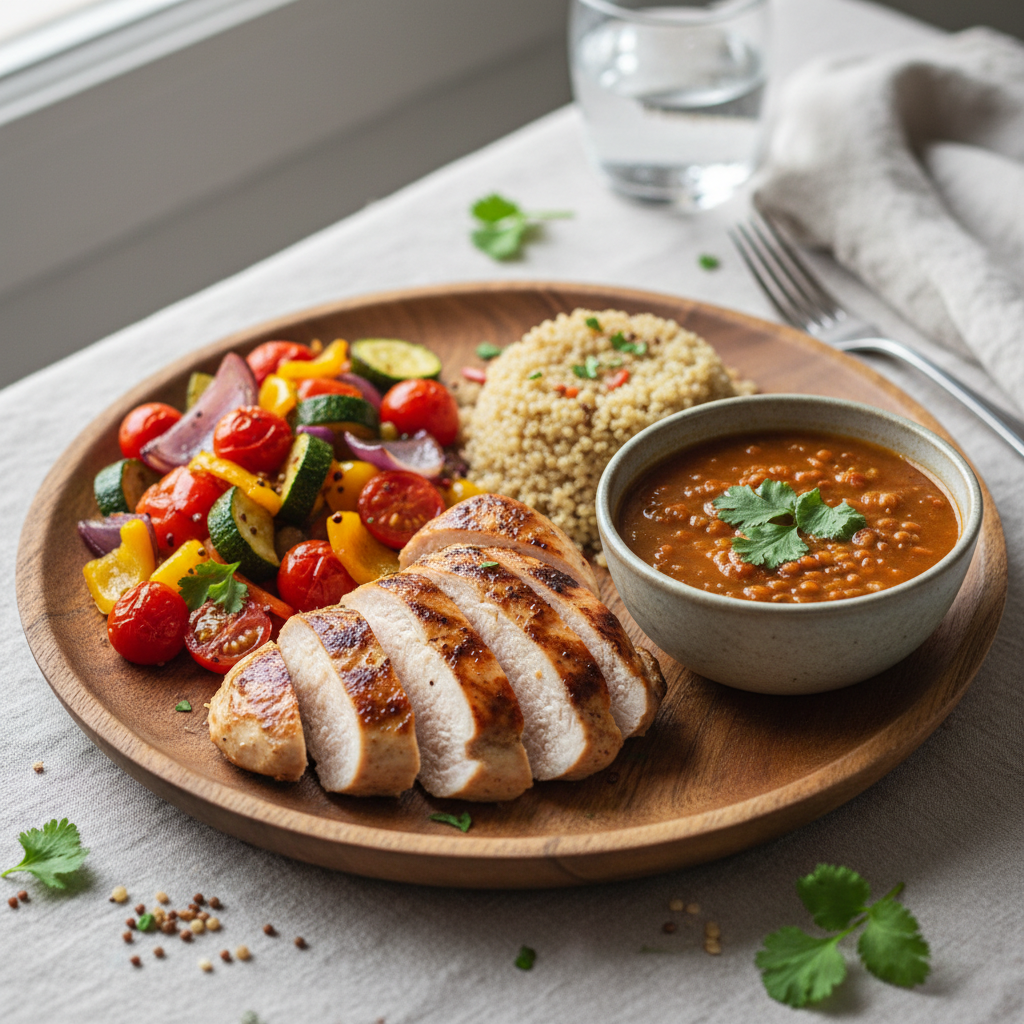 Gegrilltes Hühnchen mit Gemüse und Quinoa