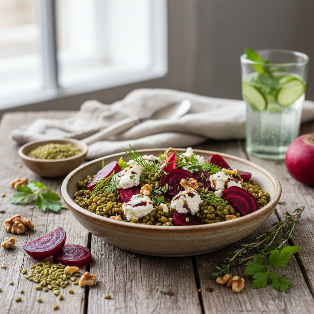 Grünkern-Bowl mit Rote Bete und Ziegenkäse