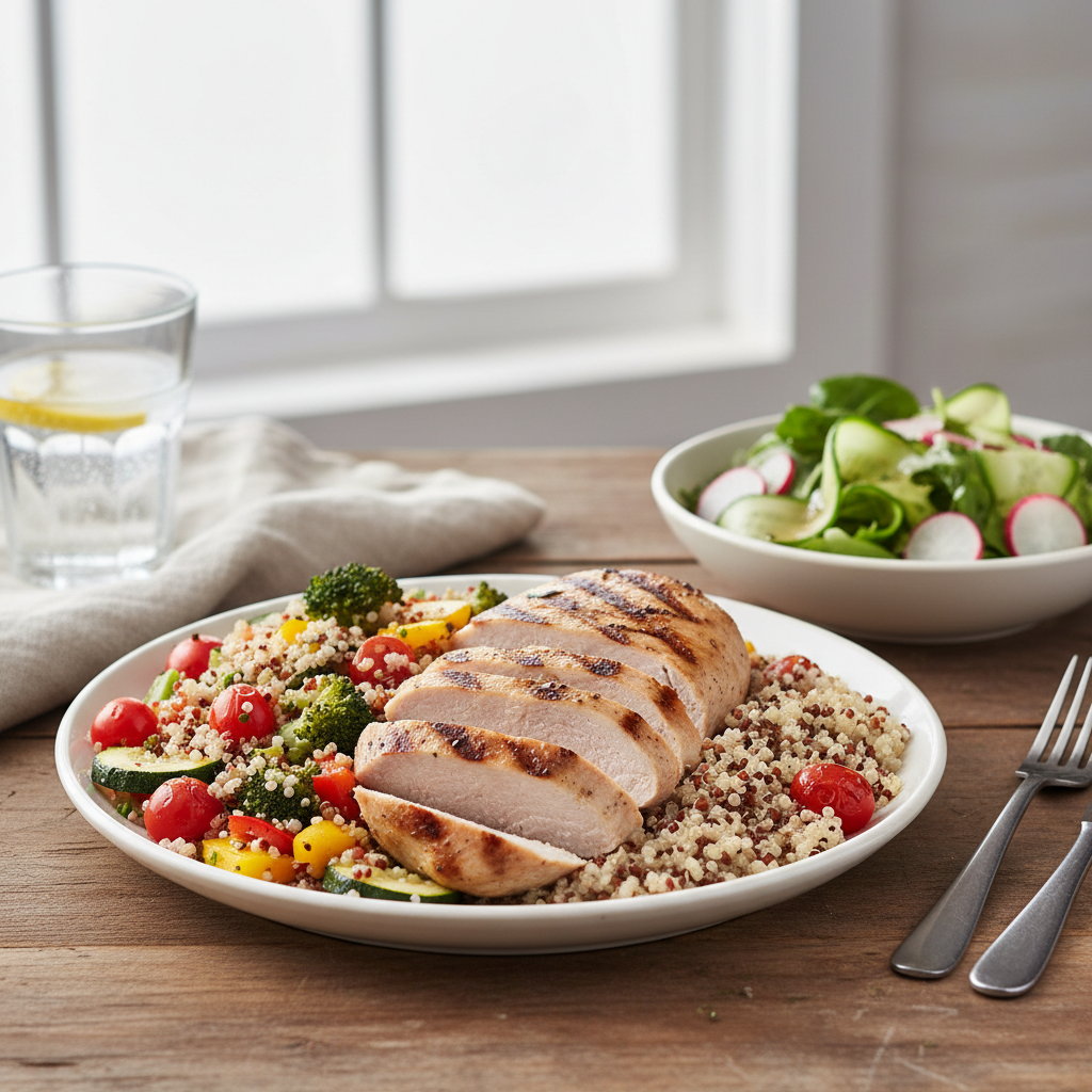 Gegrillte Putenbrust mit Quinoa und Gemüse