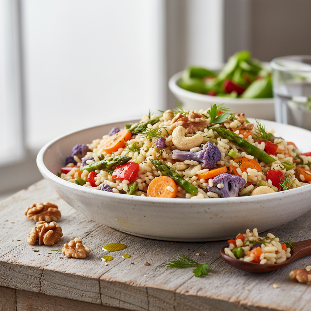 Buntes Gemüse-Walnuss-Cashew-Risotto