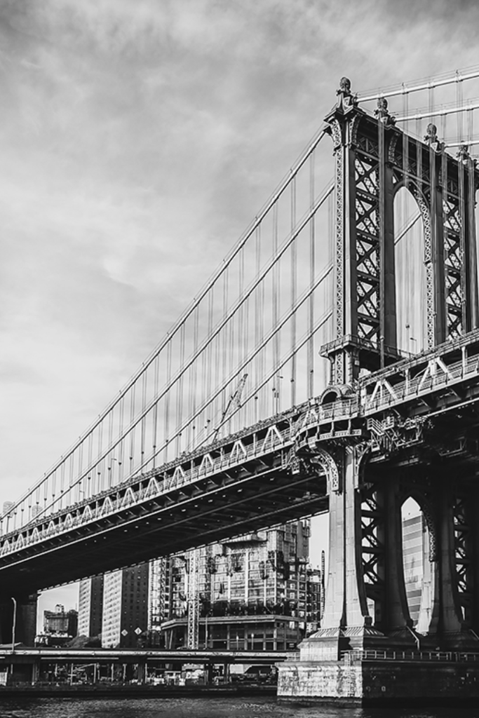 Manhattan Bridge black and white architectural view, NYC
