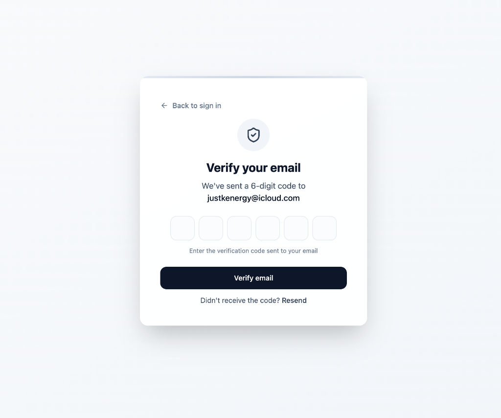 Verify Email Code Screen