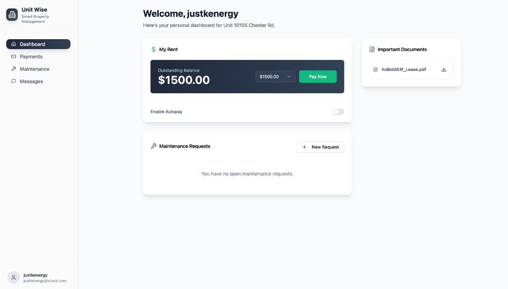 Tenant Dashboard Screen
