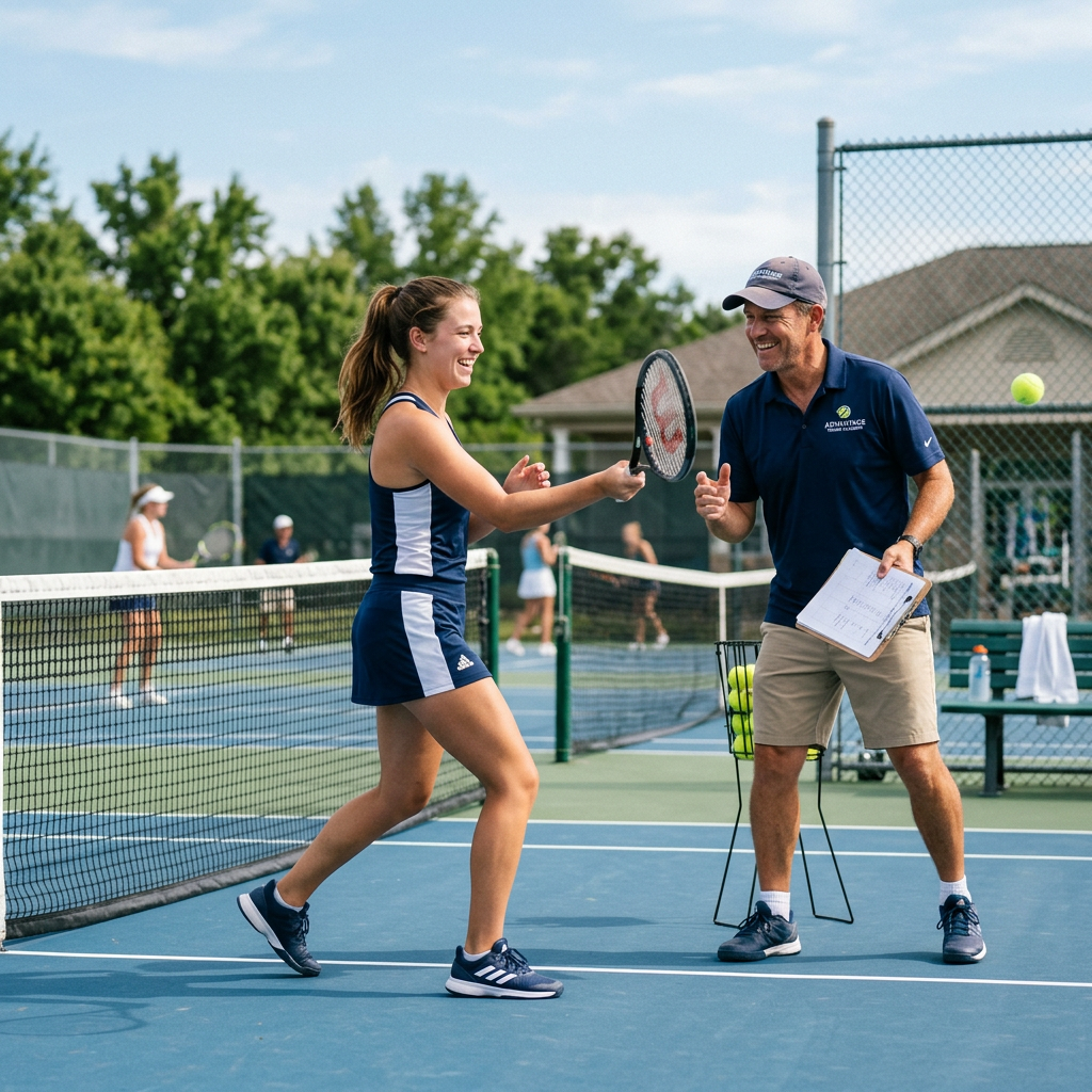 Coach with tennis player