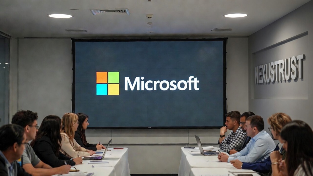 צוות עובדים בהדרכה טכנולוגית של Microsoft