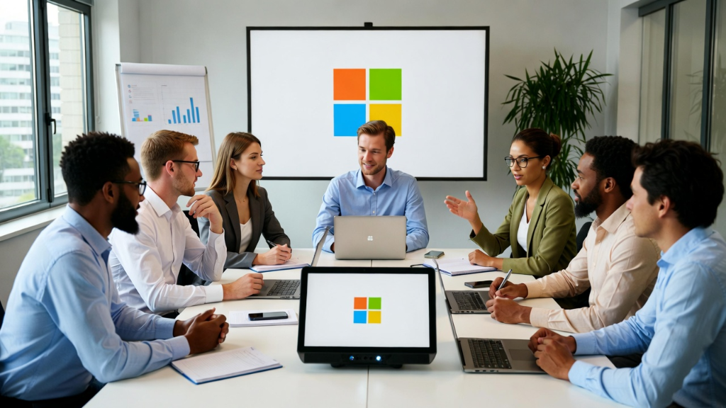צוות בהדרכת Microsoft 365 עם לוח ותמונות