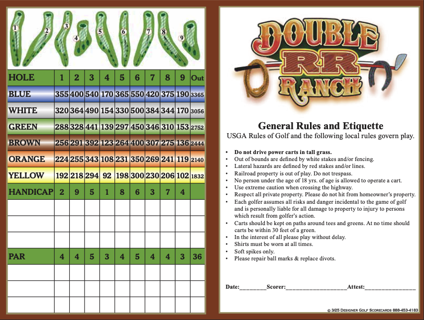 Iron Horse Golf Course Scorecard and Rules