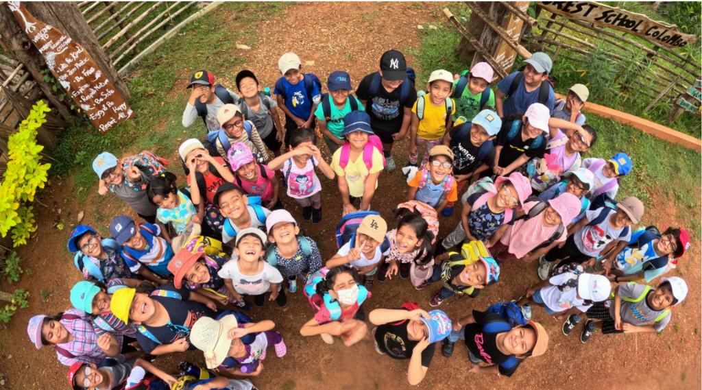 Aerial view of school group gathered for O.W.L.S. Nature School Visit at Bolgoda Lake