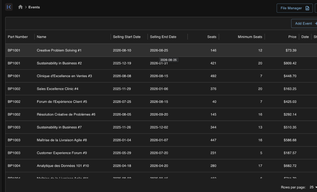 Events Portal - Admin Listing screenshot