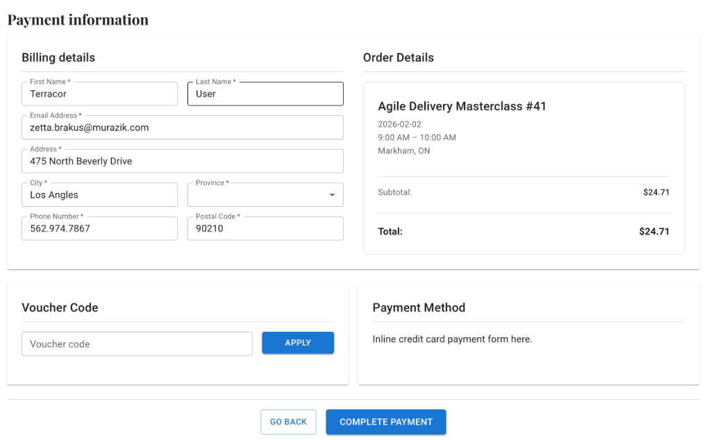 Events Portal - Payment screenshot