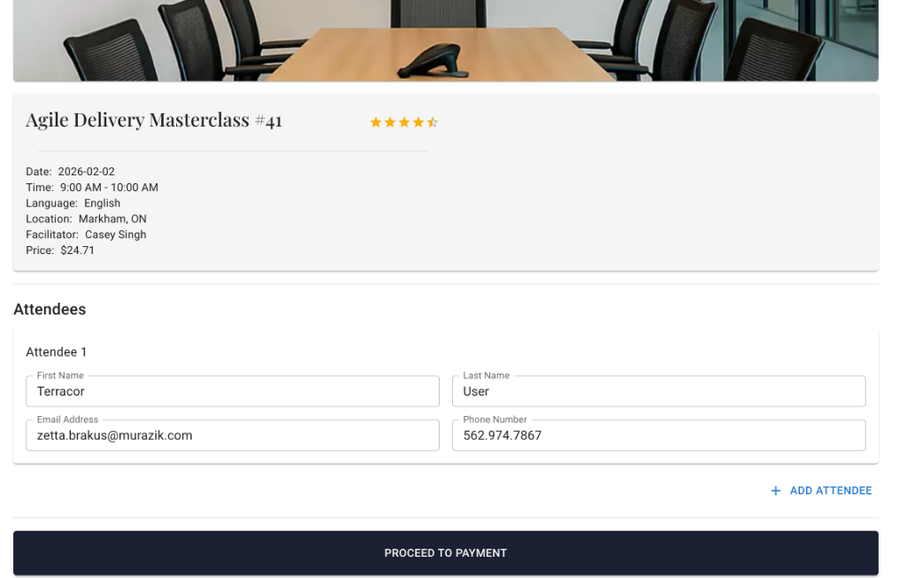 Events Portal - Register screenshot