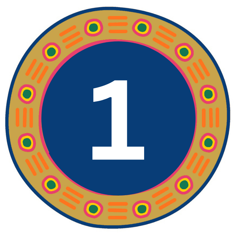 White step numbers on a blue background with a gold African patterned border