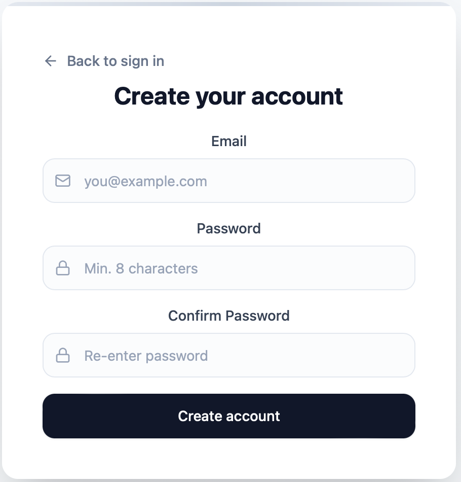 Create your account form