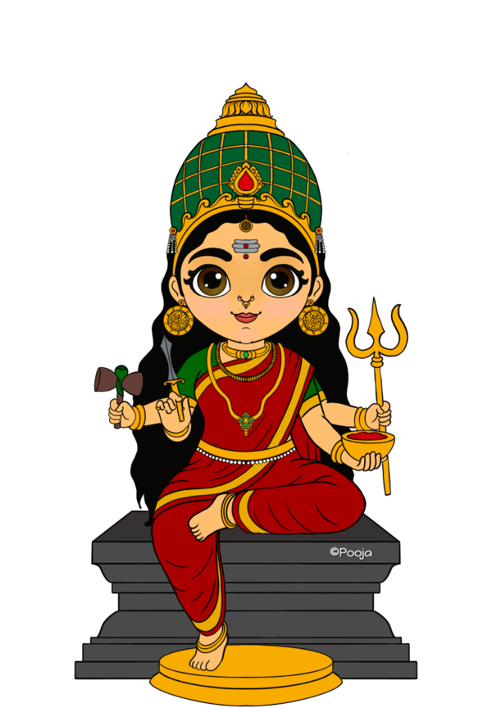 Angalamman - Hindu deity illustration showing the skull and the trident