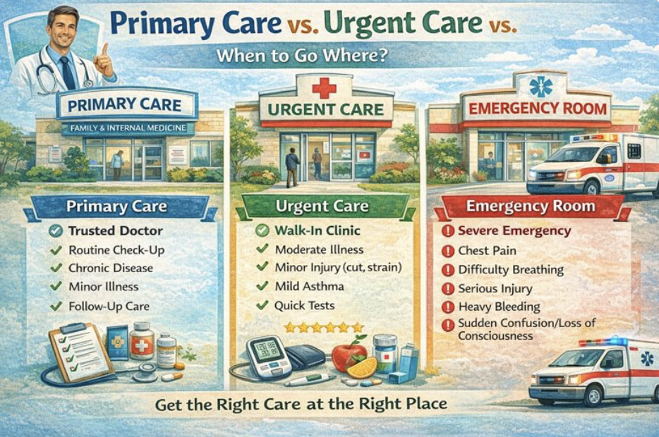 Primary Care vs. Urgent Care vs. Emergency Room: When to Go Where