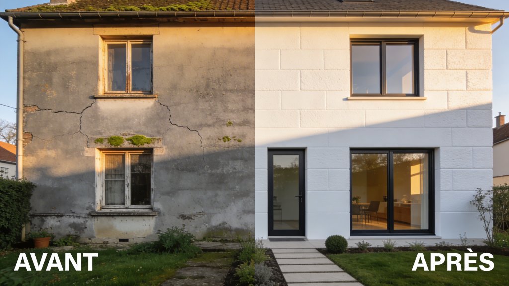 Avant/Après isolation extérieure : maison rénovée par Reno Plus