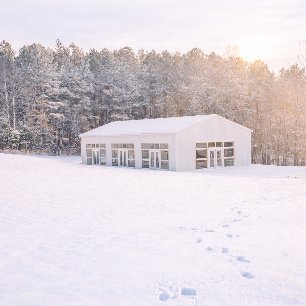Snowy venue with soft morning light
