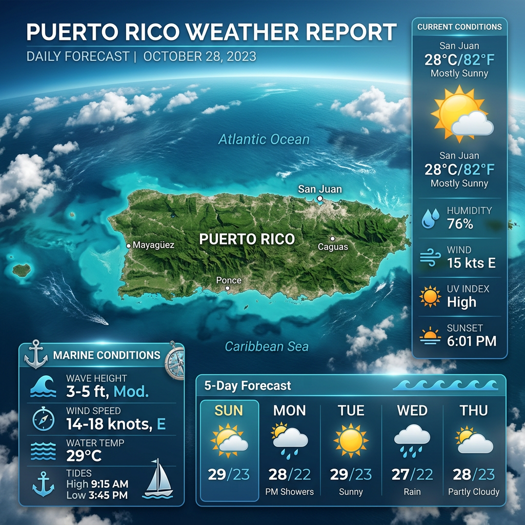 🌞 Sunny Sunday in Puerto Rico with Breezy Conditions