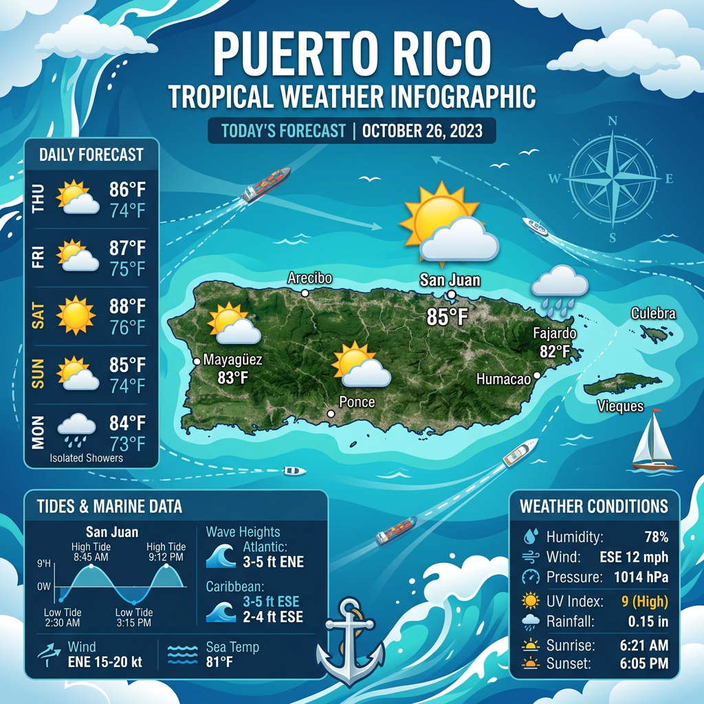 🌞 Sunny Saturday in Puerto Rico with Breezy Conditions
