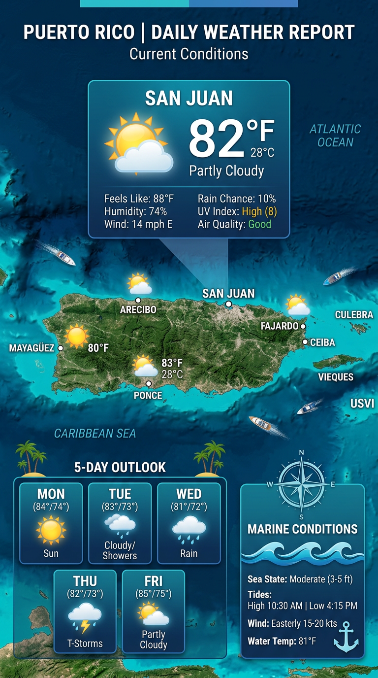 🌞 Sunny and Breezy Conditions Across Puerto Rico Today