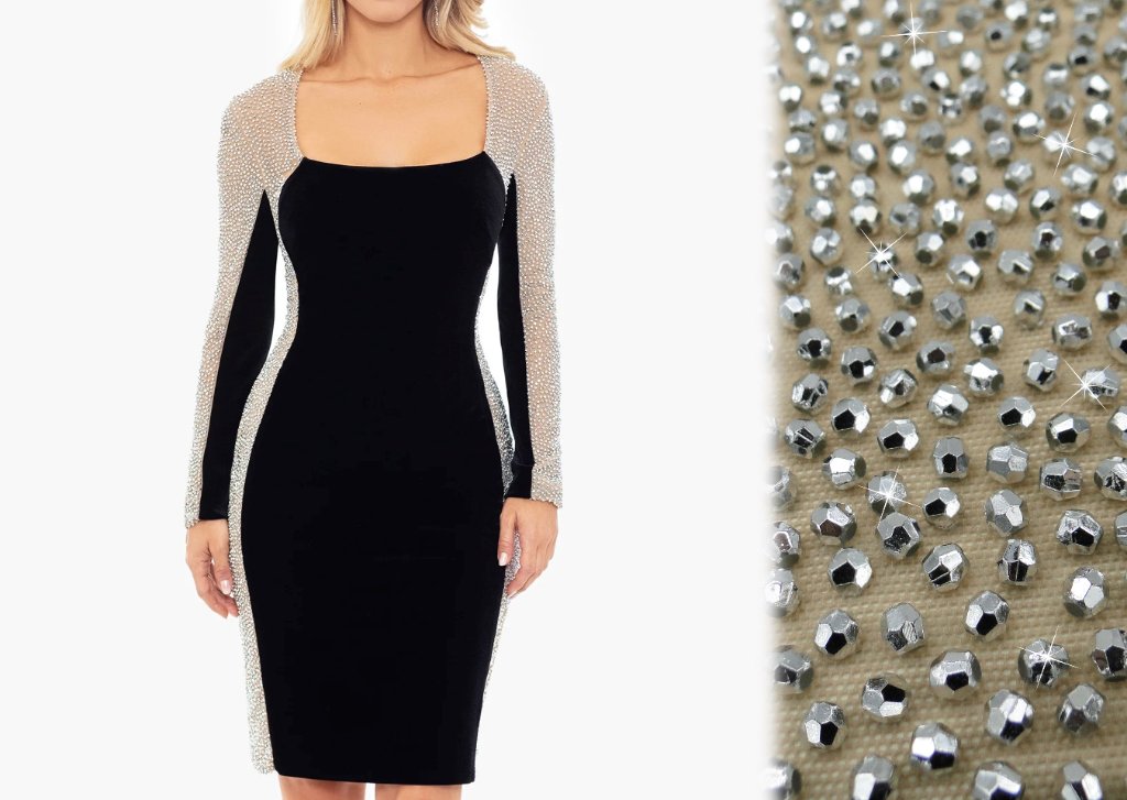 Black Silver Panel Beaded Dress