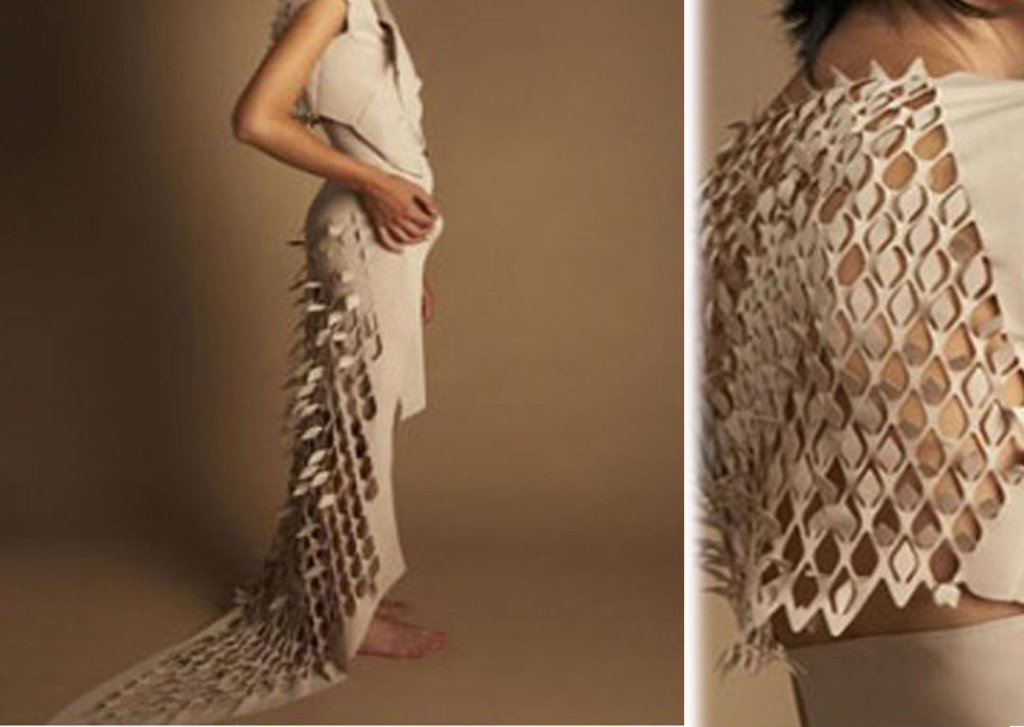 White Laser Cut Dress with Train