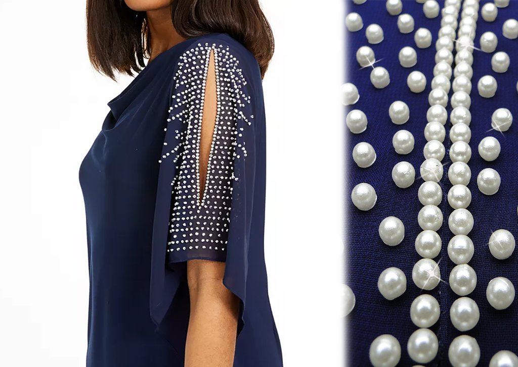 Navy Pearl Beaded Sleeve