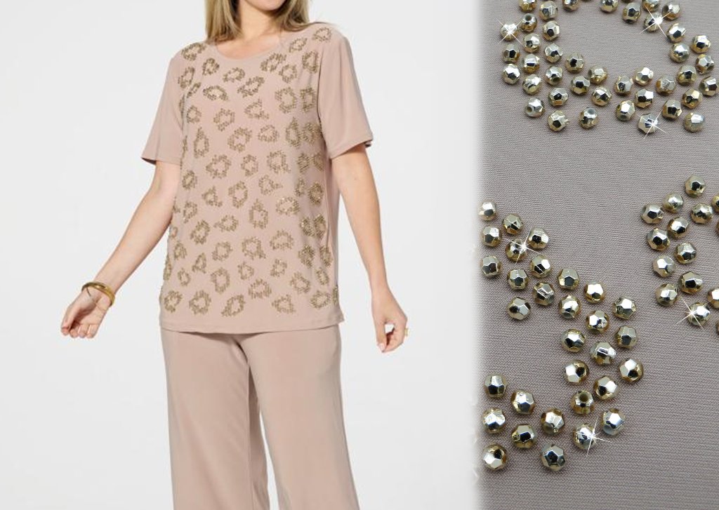 Beige Gold Beaded Pants