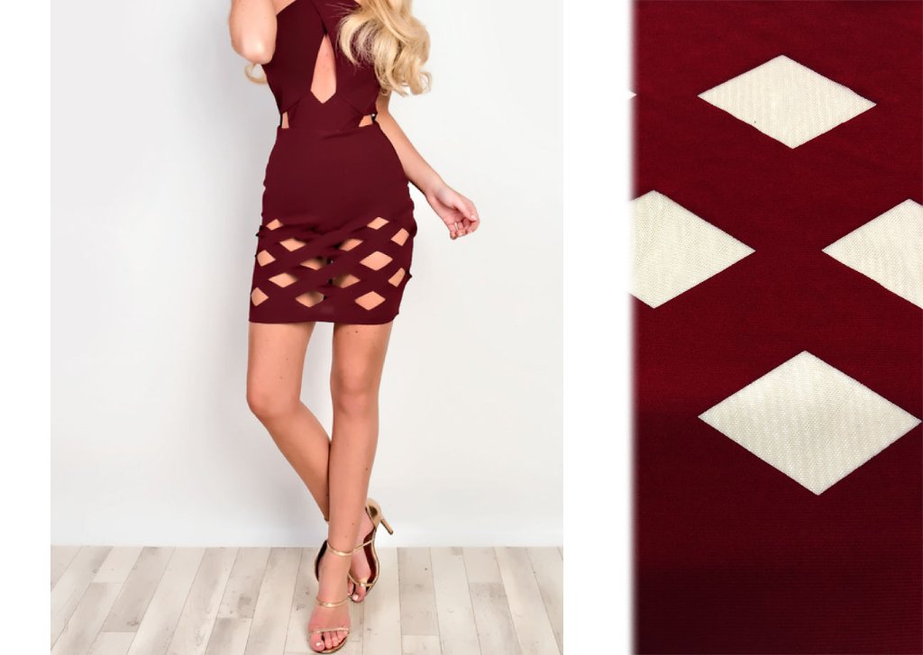 Burgundy Laser Cut Cutout Dress