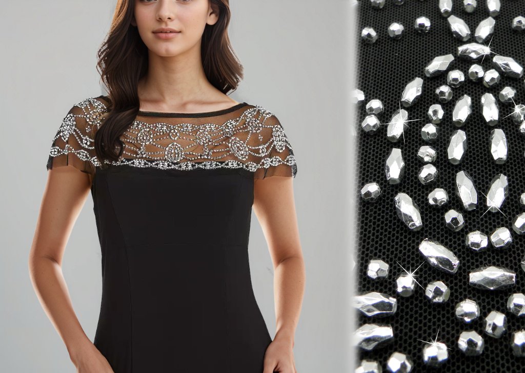 Black Beaded Illusion Top Dress
