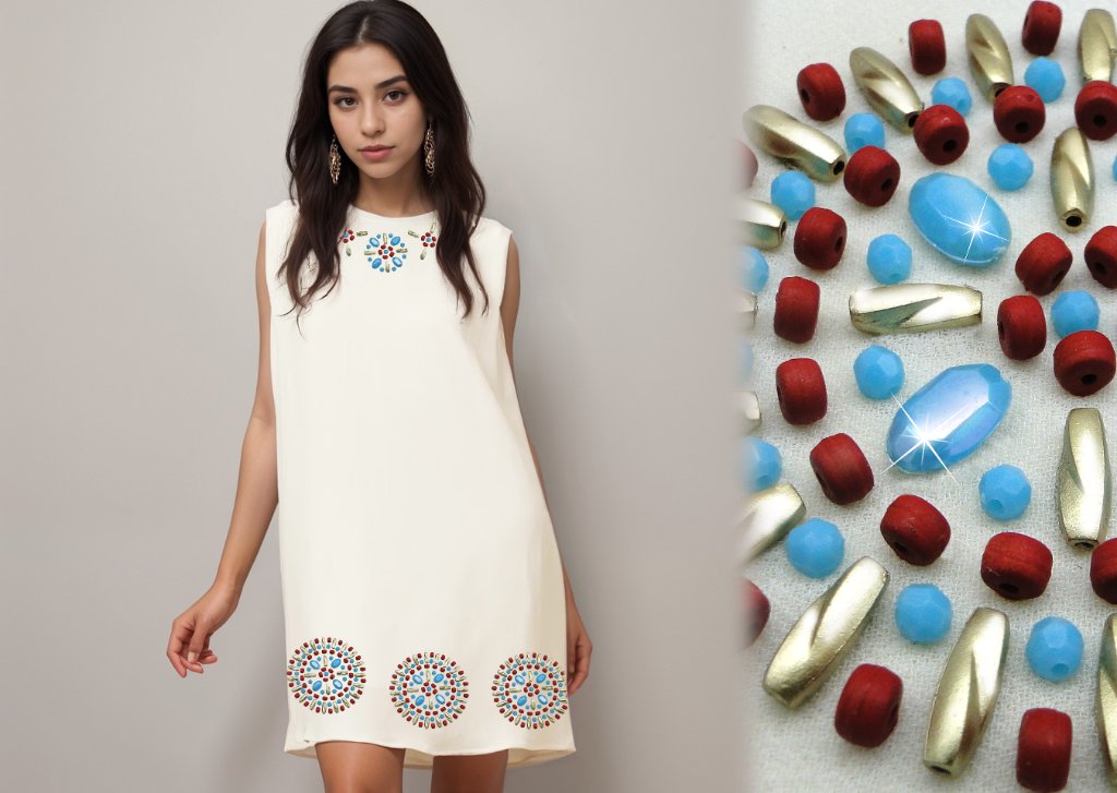 White Beaded Collar Shift Dress