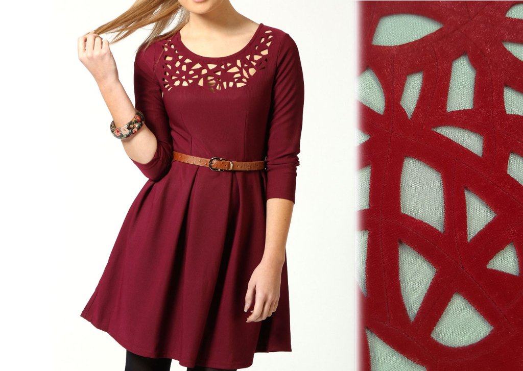 Burgundy Floral Laser Cut Dress
