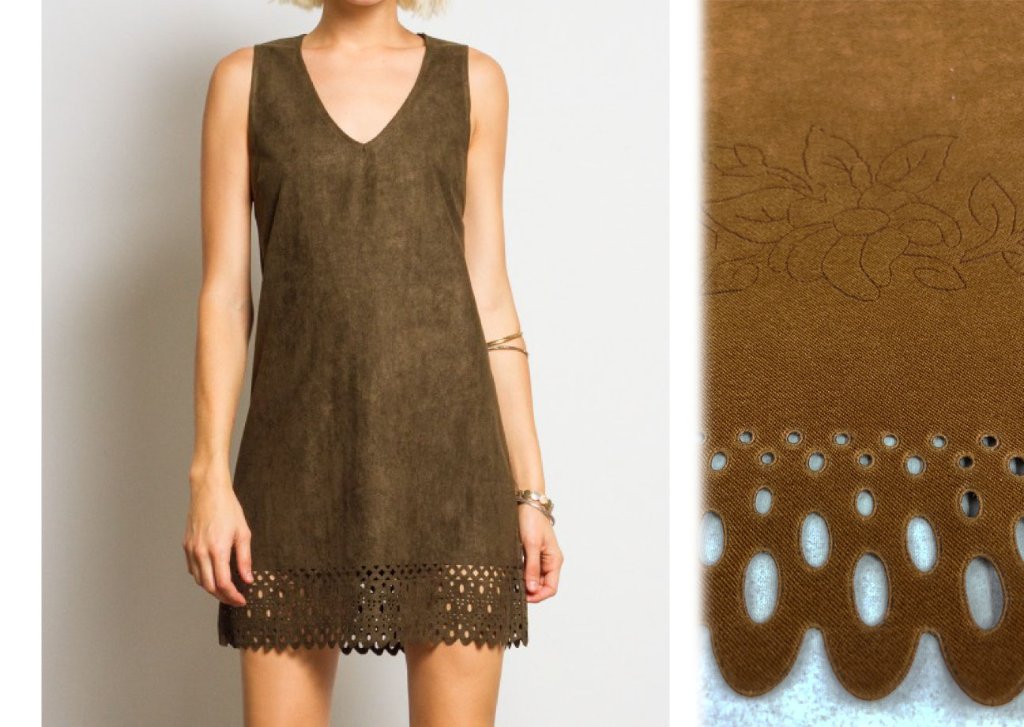 Brown Suede Laser Cut Dress