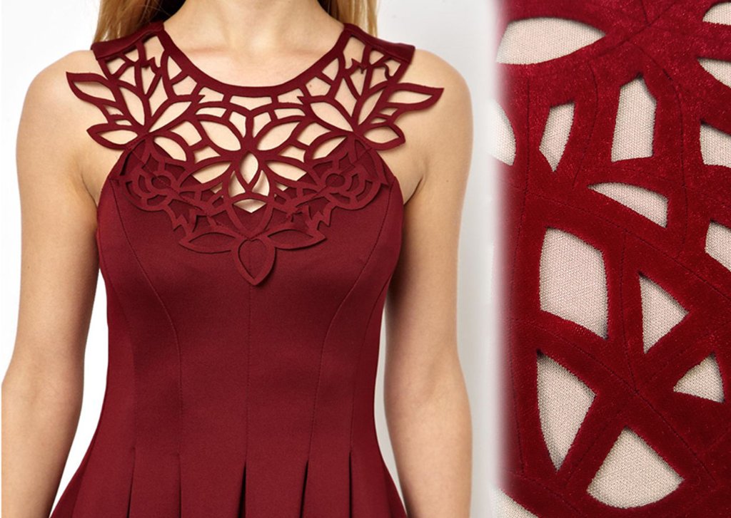 Burgundy Floral Laser Cut Dress