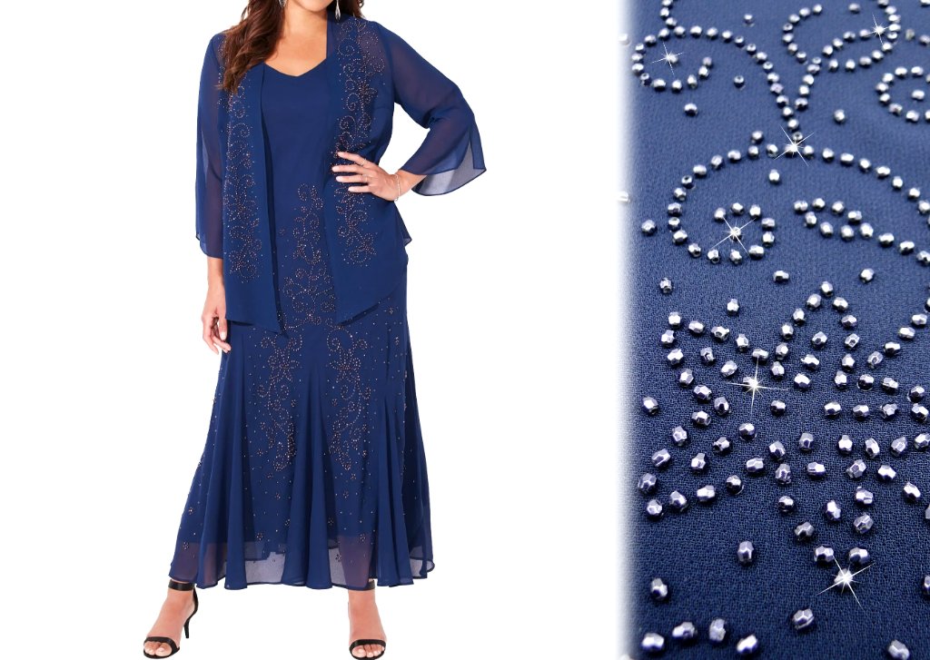 Navy Beaded Swirl Gown
