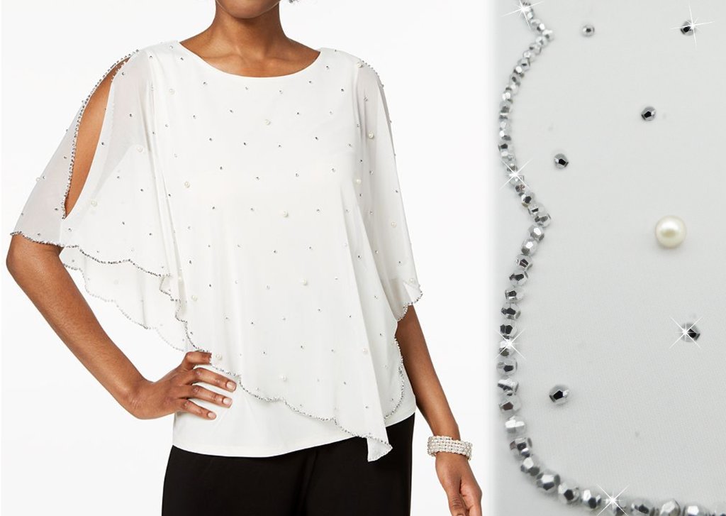 White Pearl Beaded Overlay Top
