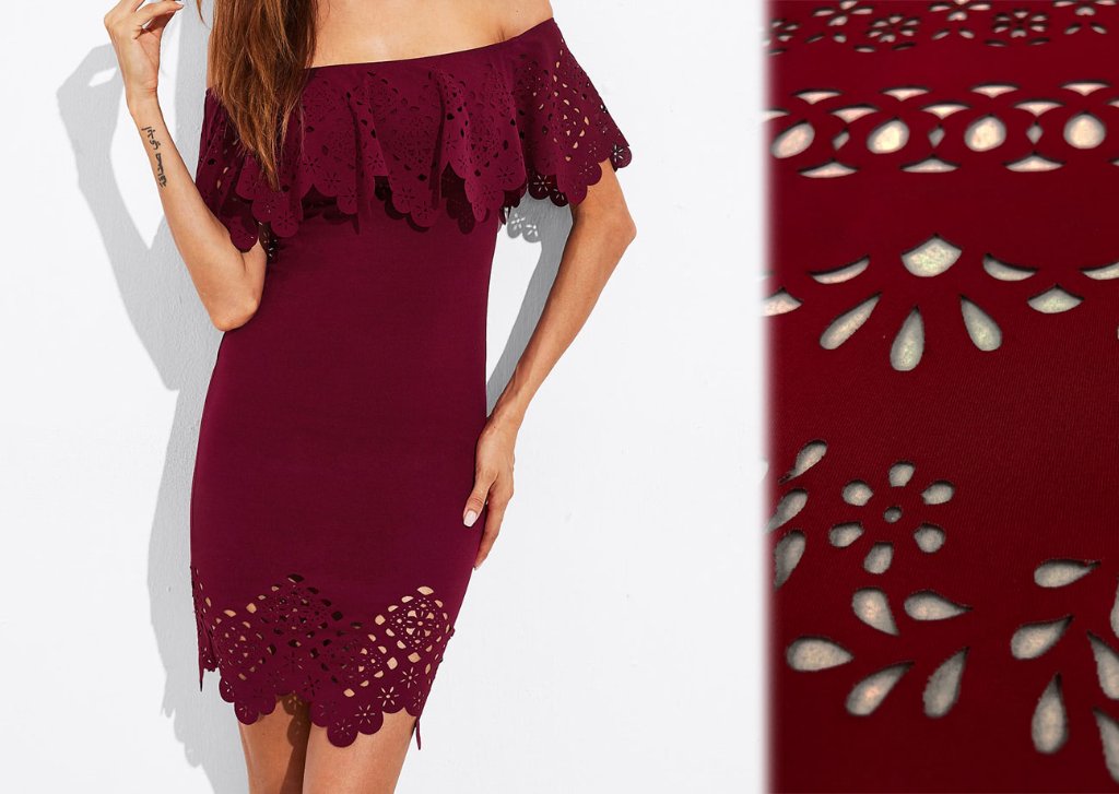 Burgundy Laser Cut Dress