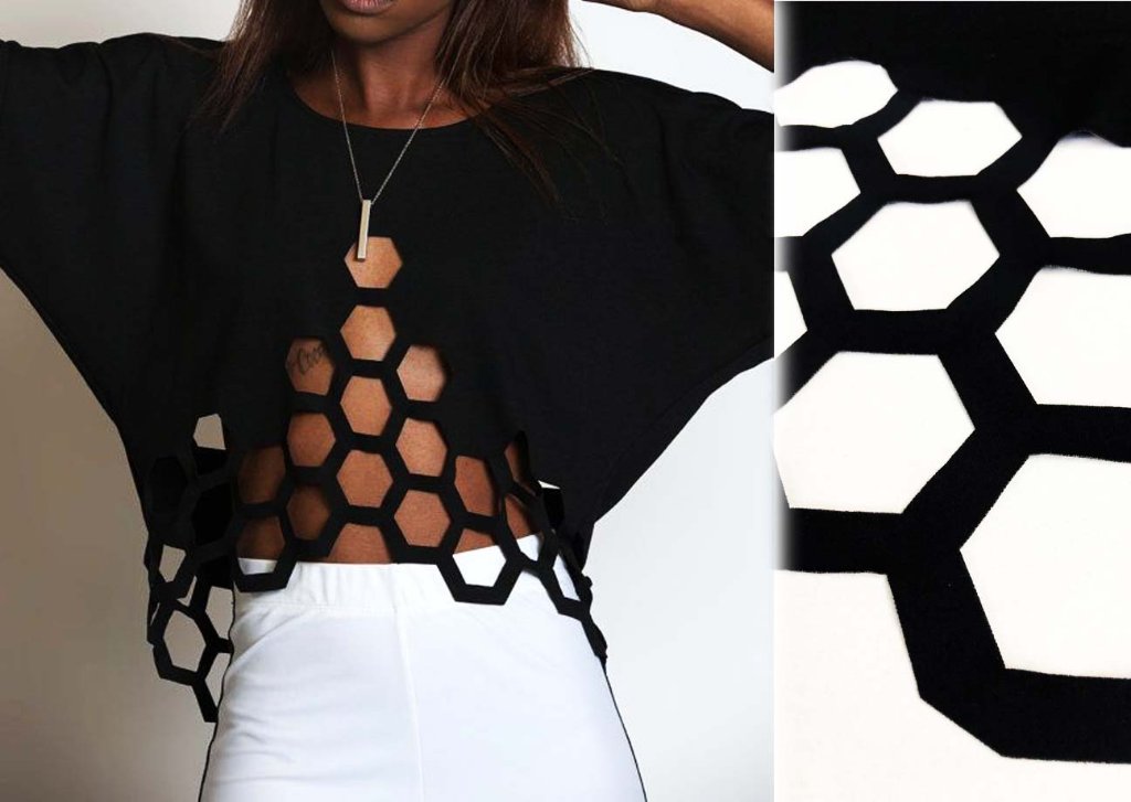 Black Hexagon Laser Cut Crop Top