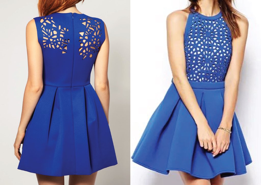 Blue Laser Cut Fit & Flare Dress